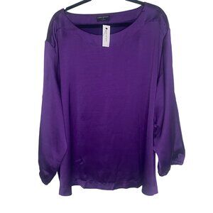 NWT $69.95 Lane Bryant Blouse Top Womens Size 24 Purple Long Sleeve Satin Plus S